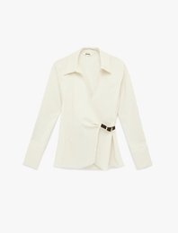 Yarım Kemer Detaylı Uzun Kollu Kruvaze Çizgili Gömlek