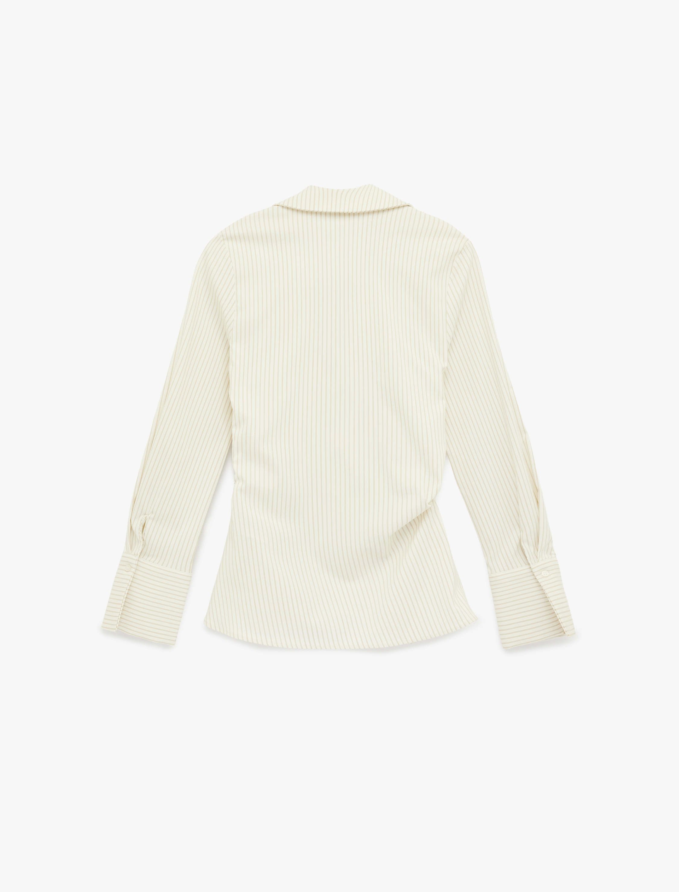   Yarım Kemer Detaylı Uzun Kollu Kruvaze Çizgili Gömlek