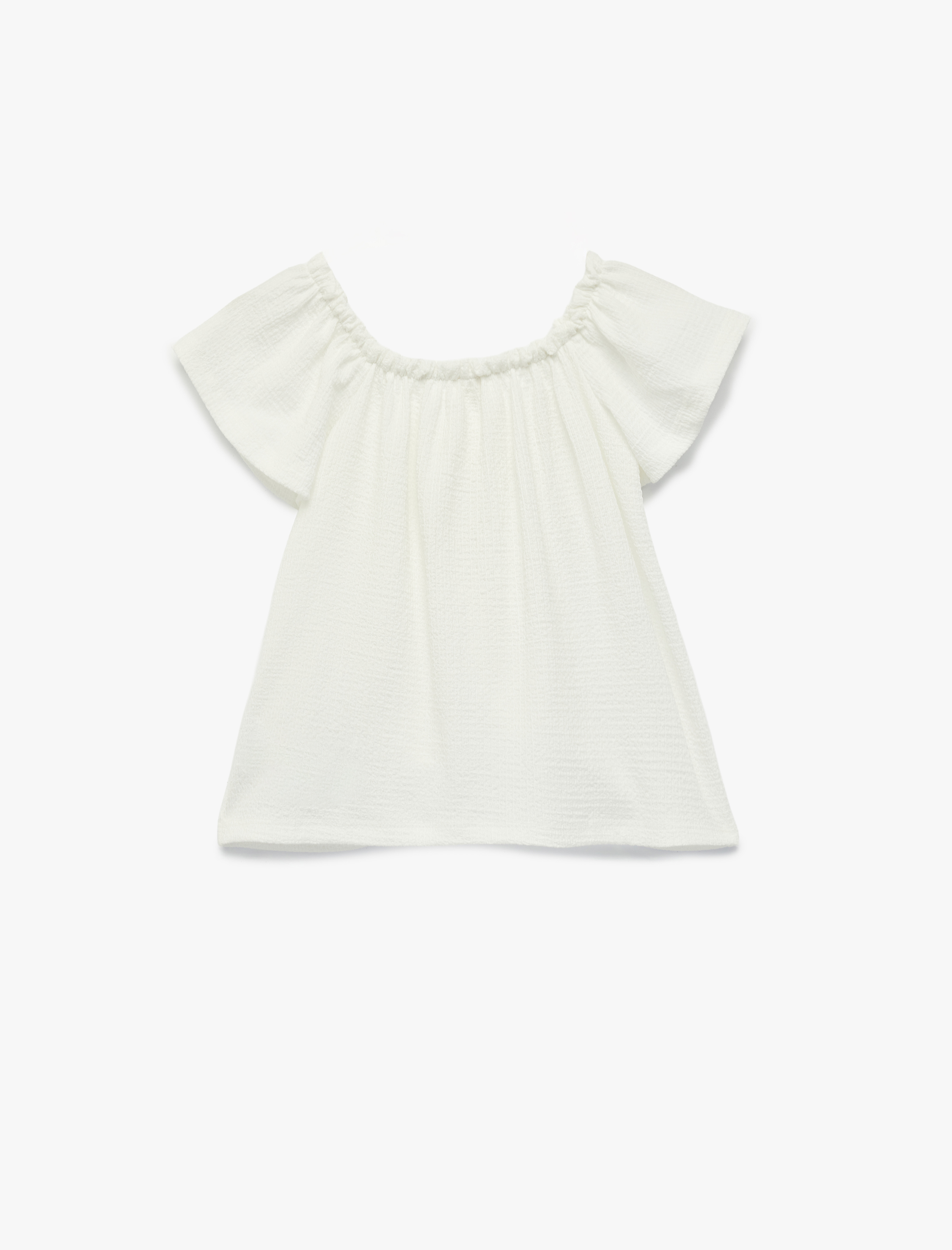  Kız Çocuk Kısa Kollu Omuzu Açık Fiyonklu Bluz