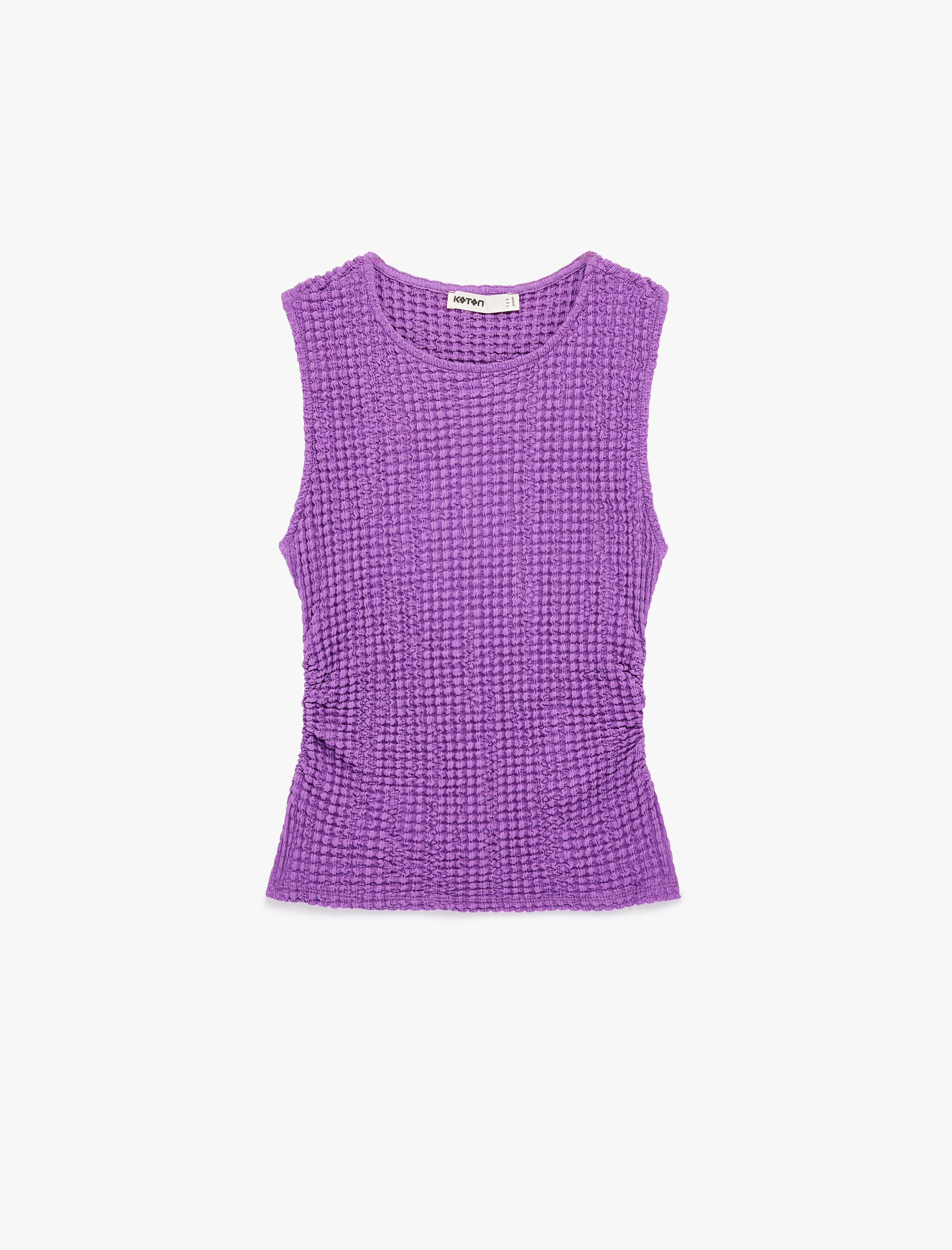   Bürümcük Kumaş Slim Fit Bisiklet Yaka Kolsuz Bluz