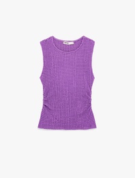 Bürümcük Kumaş Slim Fit Bisiklet Yaka Kolsuz Bluz