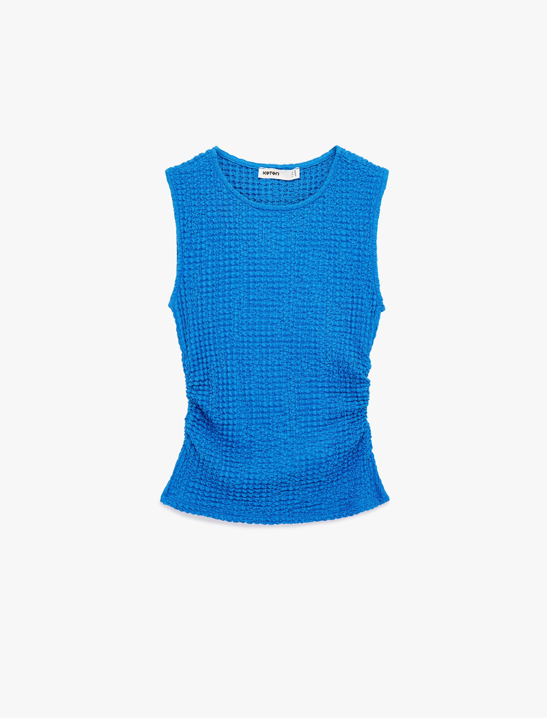   Bürümcük Kumaş Slim Fit Bisiklet Yaka Kolsuz Bluz