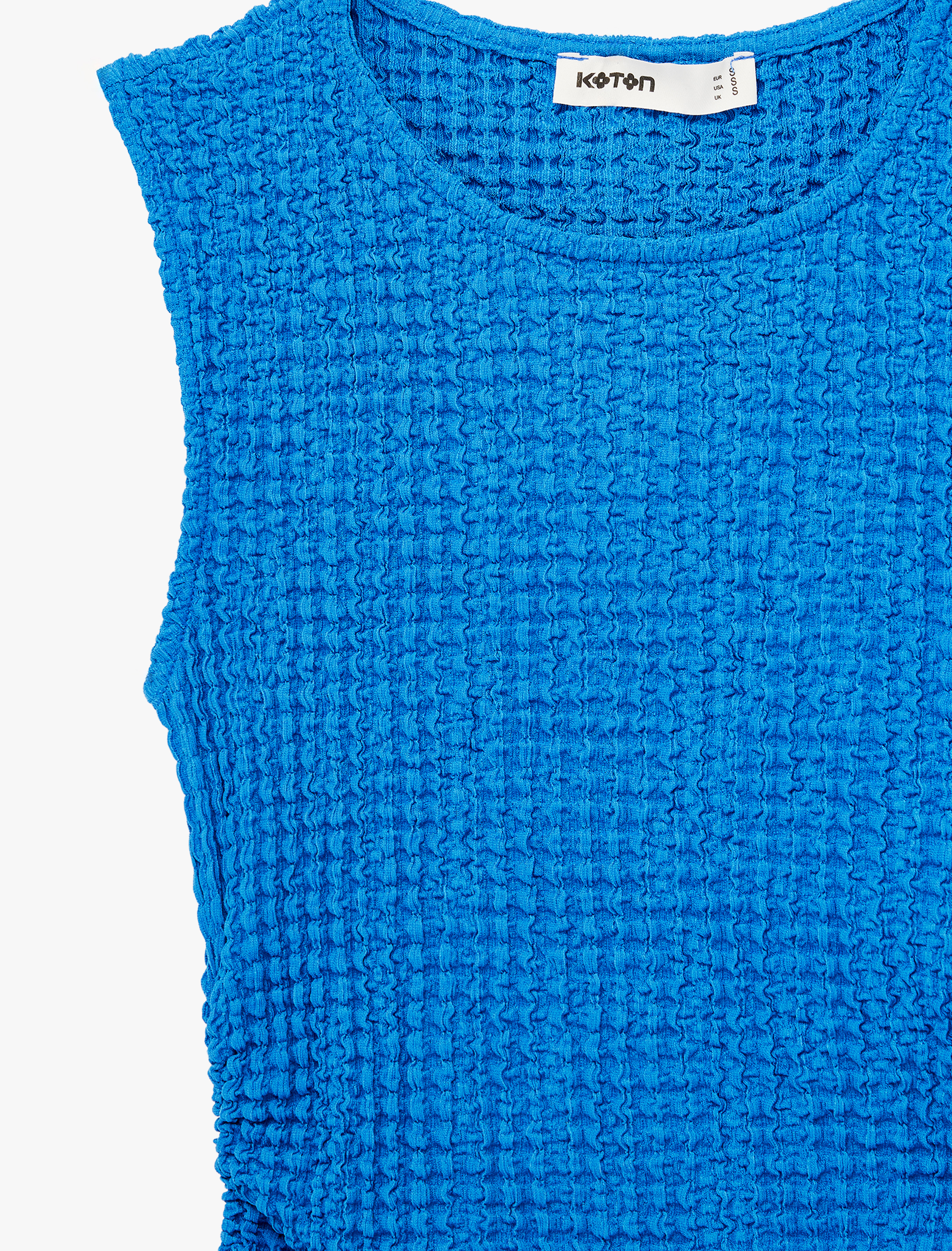   Bürümcük Kumaş Slim Fit Bisiklet Yaka Kolsuz Bluz