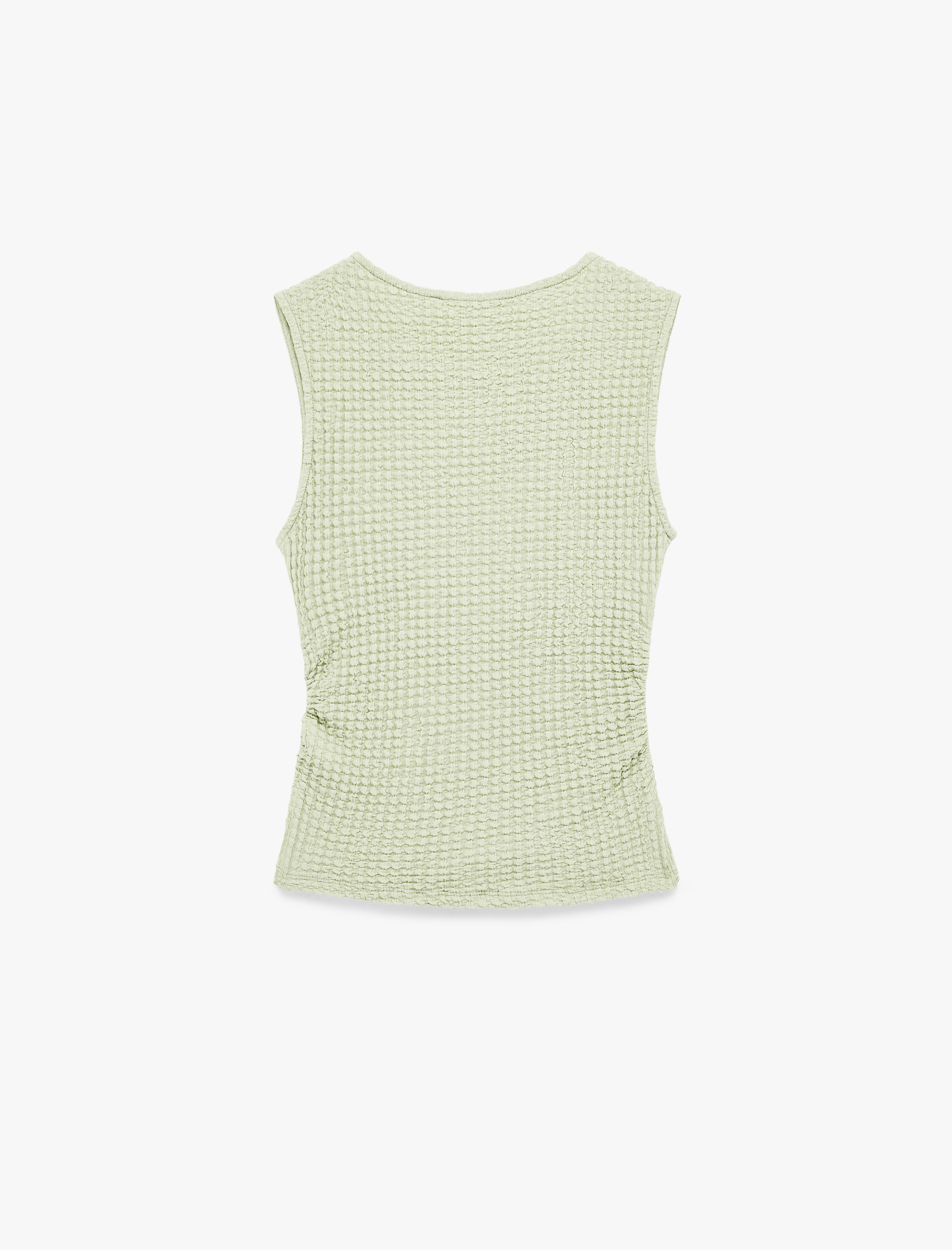   Bürümcük Kumaş Slim Fit Bisiklet Yaka Kolsuz Bluz