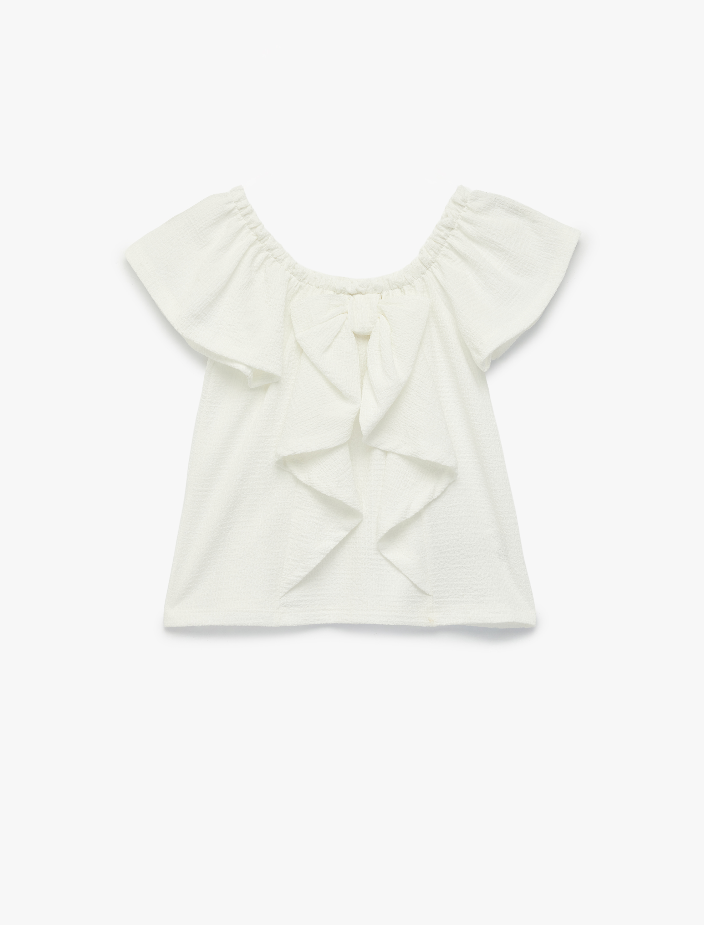  Kız Çocuk Kısa Kollu Omuzu Açık Fiyonklu Bluz