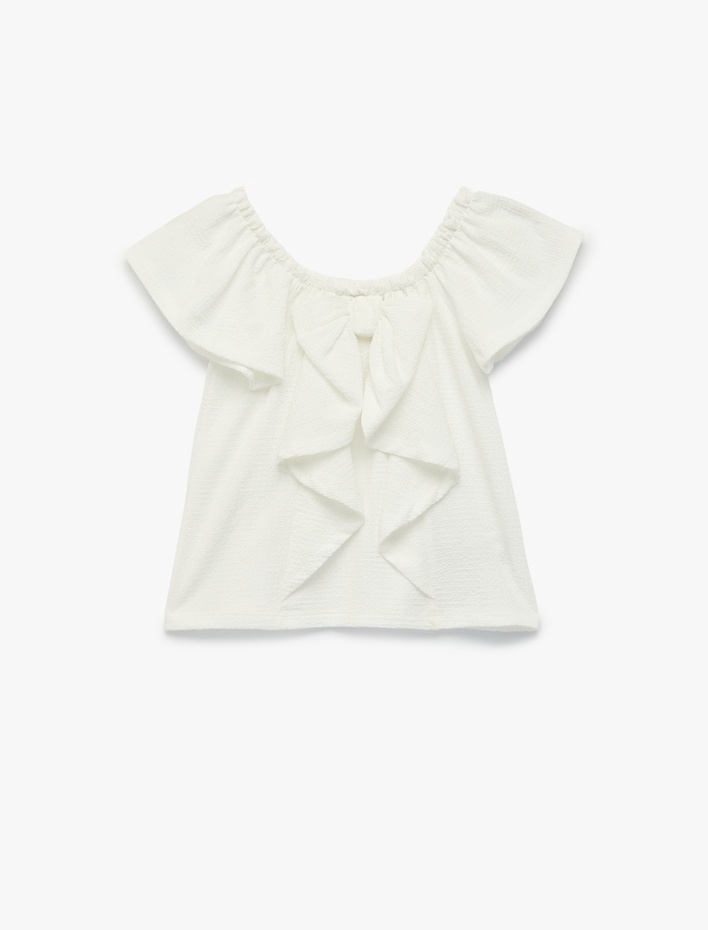 Kız Çocuk Kısa Kollu Omuzu Açık Fiyonklu Bluz