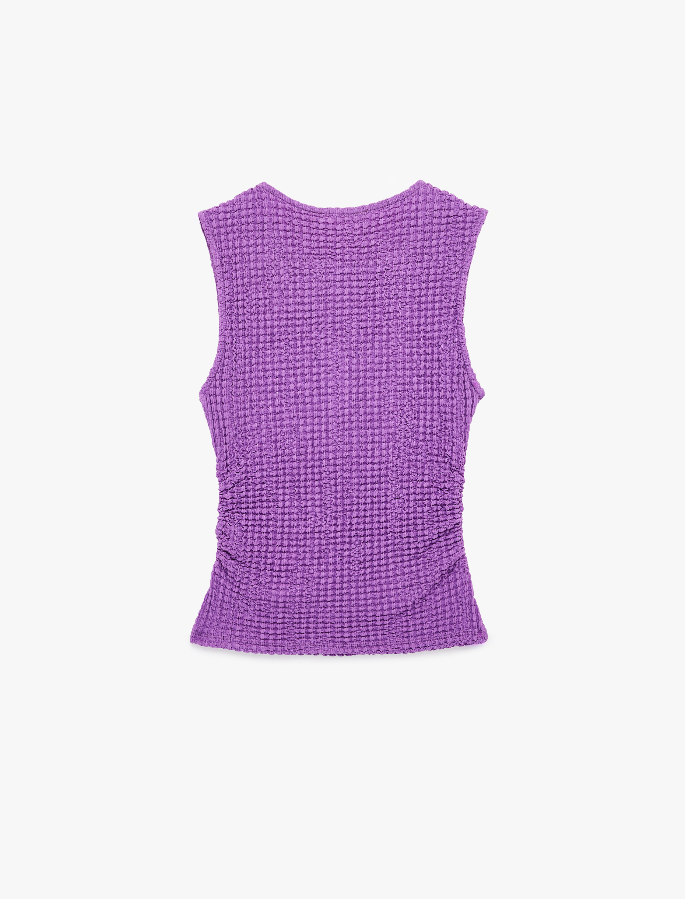   Bürümcük Kumaş Slim Fit Bisiklet Yaka Kolsuz Bluz