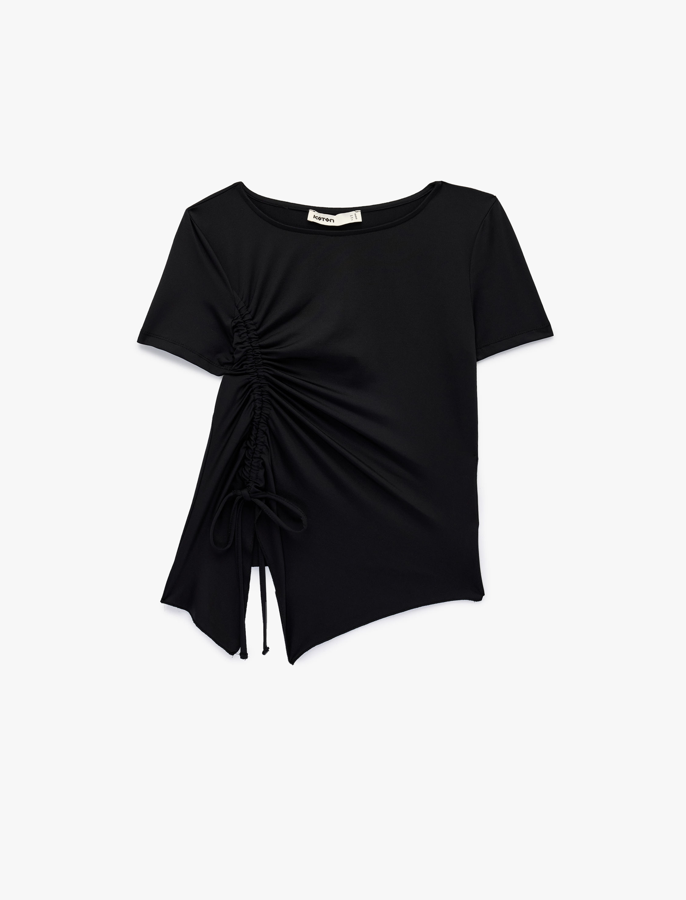   Regular Fit Kısa Kollu Bisiklet Yaka Büzgülü Tişört