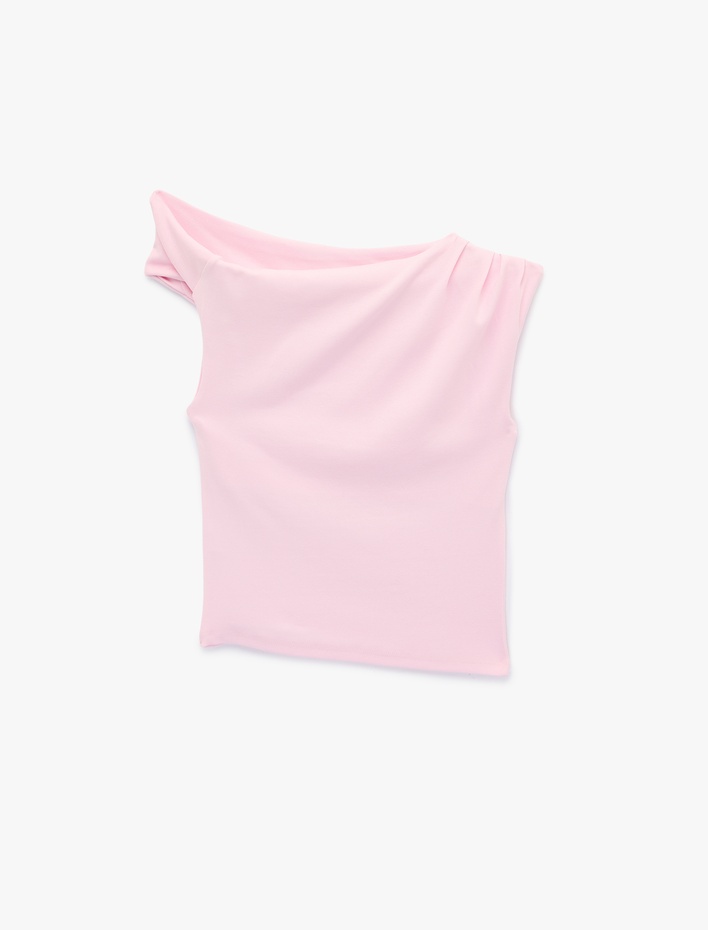  Omzu Açık Drape Detaylı Pamuklu Kolsuz Bluz