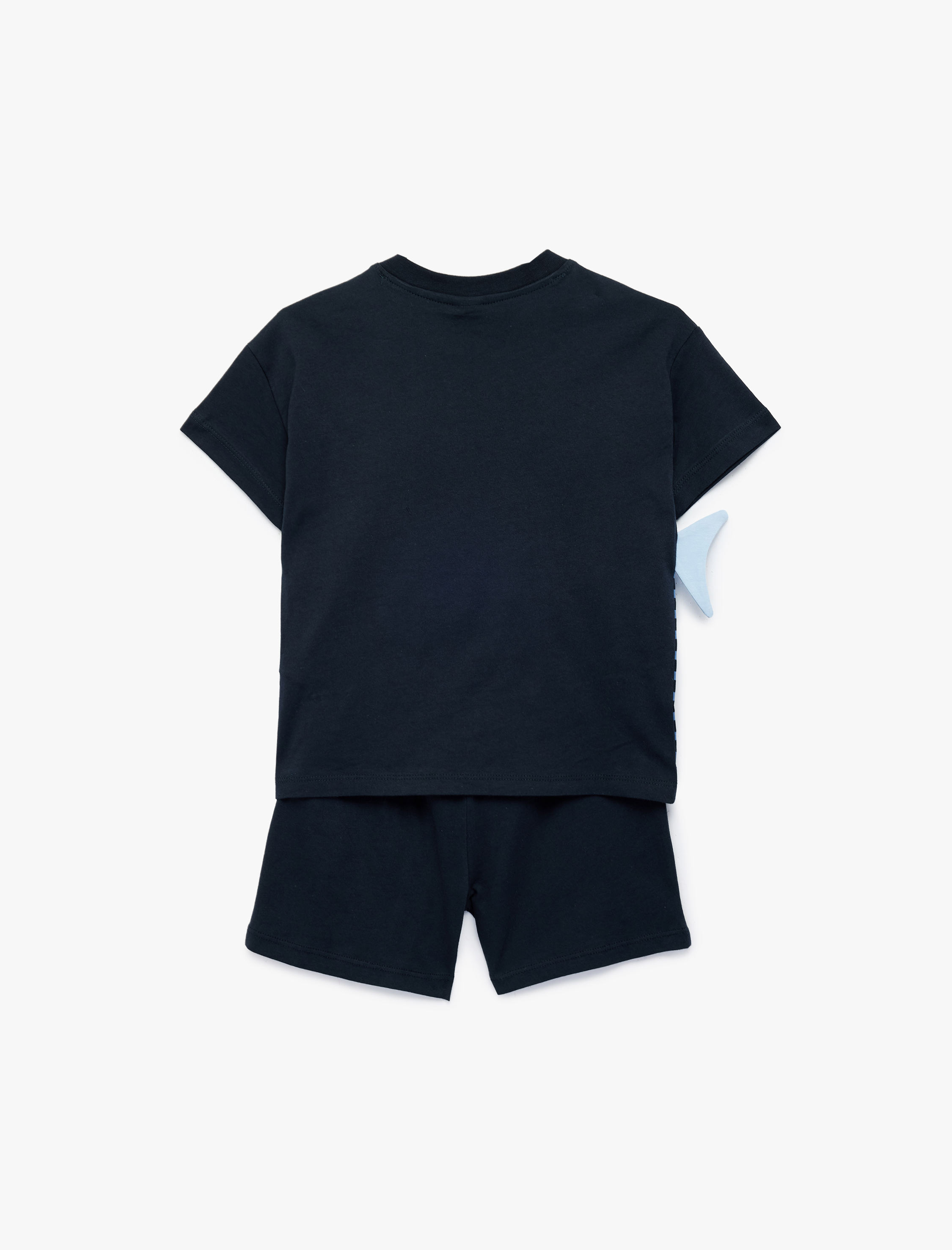  Erkek Bebek Pamuklu Aplikeli Köpekbalığı Baskılı 2'li Tişört ve Şort Seti