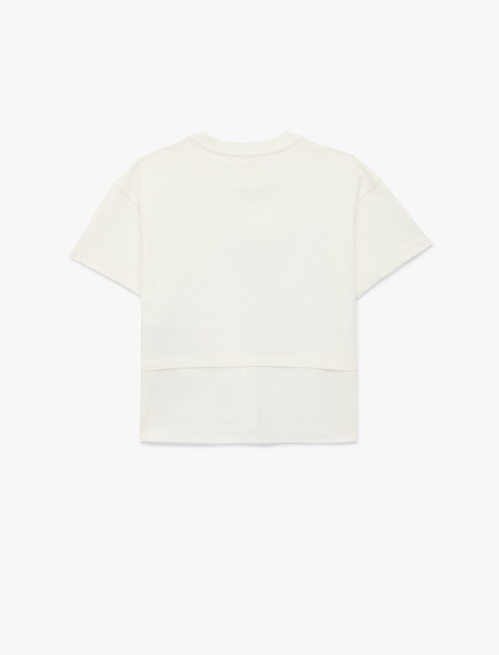 Kız Çocuk Pullu Payetli Fiyonk Baskılı Bisiklet Yaka Kısa Kollu Pamuklu Tişört