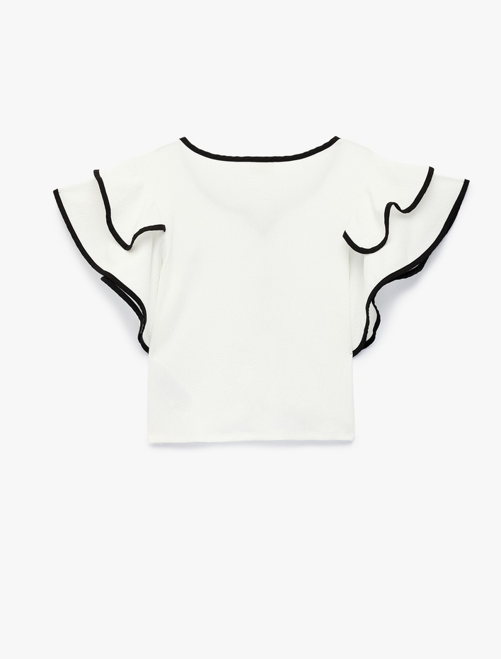 Kız Çocuk Fiyonk Detaylı Kısa Kollu V Yaka Bluz