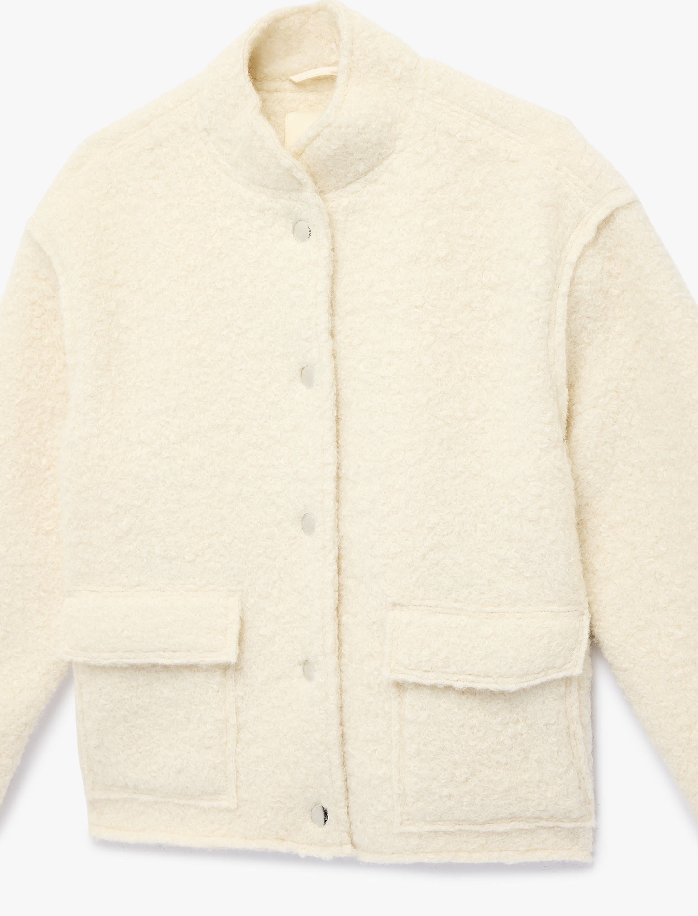  Kız Çocuk Cep Detaylı Düğmeli Uzun Kollu Dik Yaka Ceket