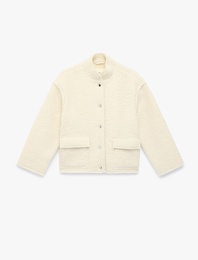 Cep Detaylı Düğmeli Uzun Kollu Dik Yaka Ceket