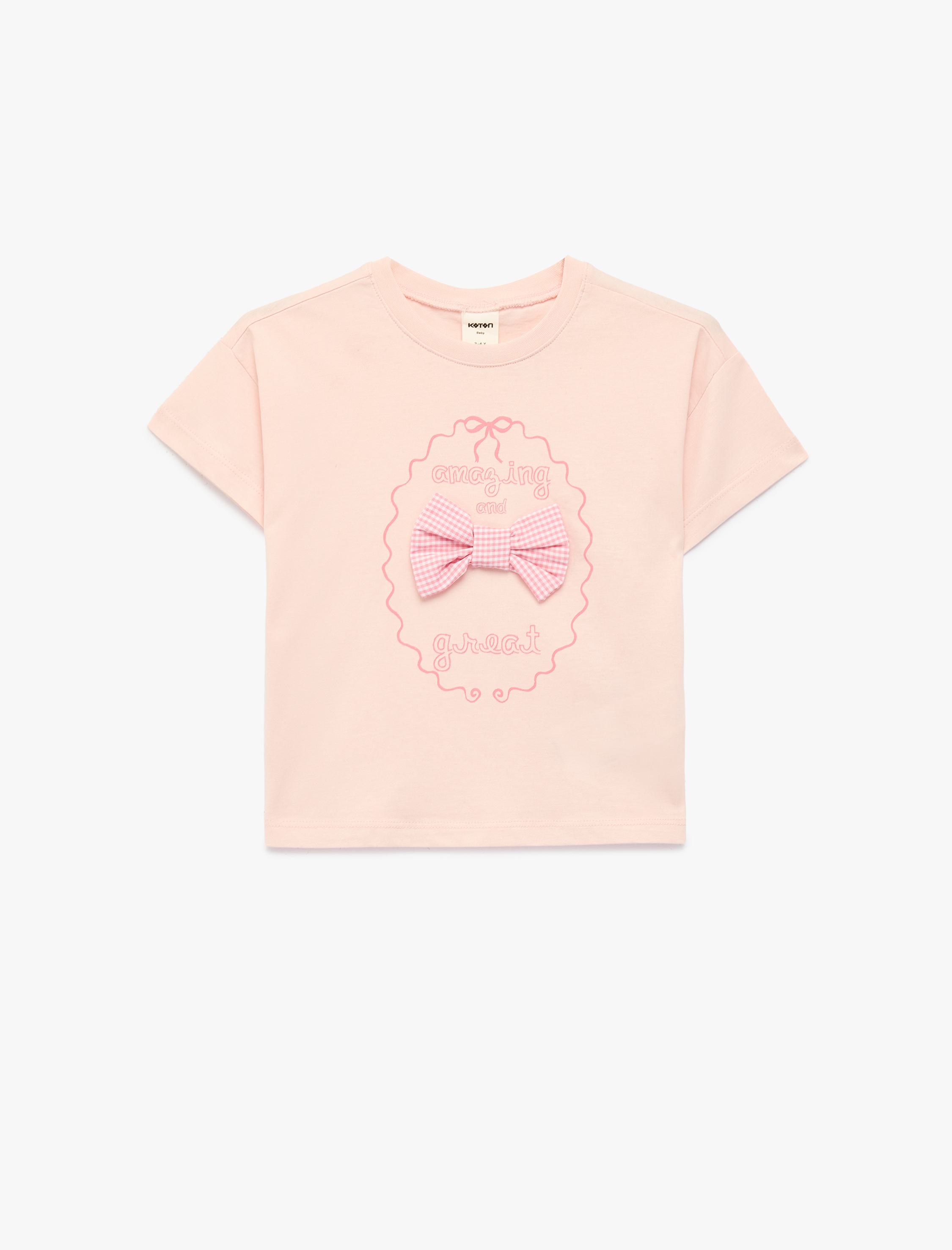  Kız Bebek Kısa Kollu Bisiklet Yaka Fiyonklu Pamuklu Tişört