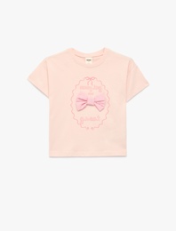 Kısa Kollu Bisiklet Yaka Fiyonklu Pamuklu Tişört