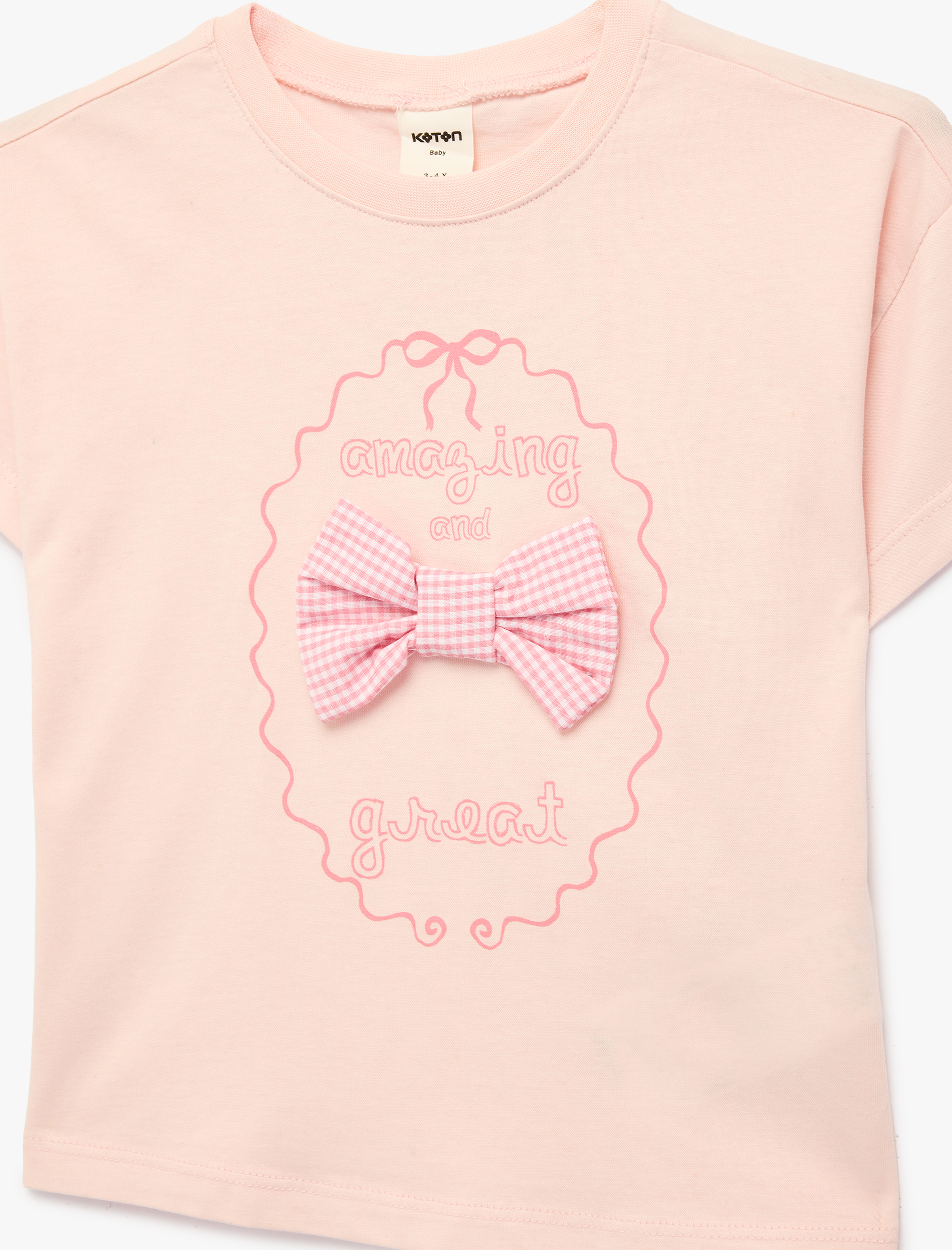  Kız Bebek Kısa Kollu Bisiklet Yaka Fiyonklu Pamuklu Tişört