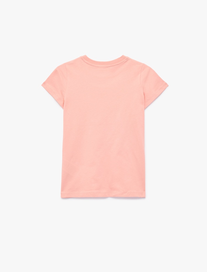 Kız Çocuk Pamuklu Kısa Kollu Bisiklet Yaka Kalp Baskılı Tişört