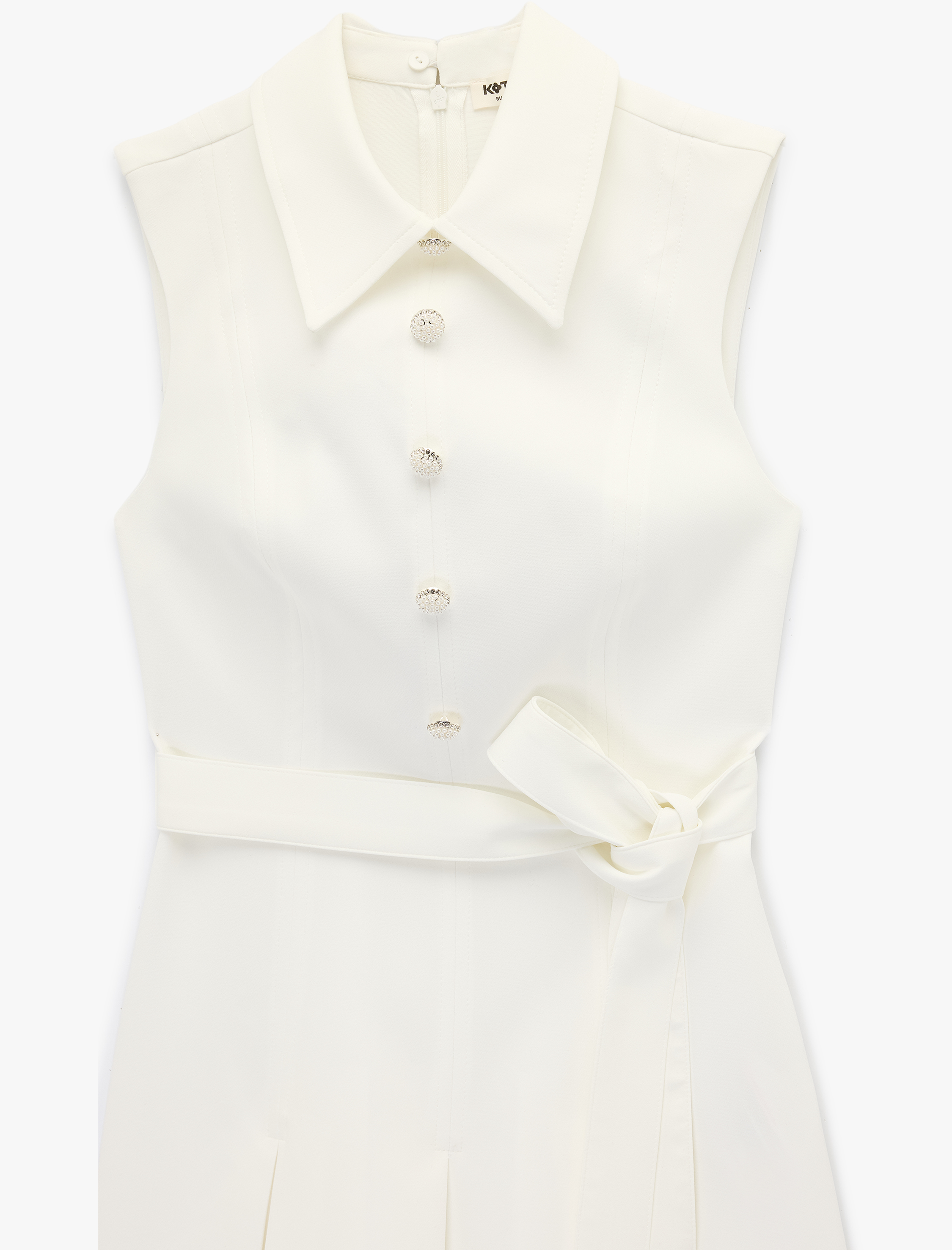   Düğmeli A Kesim Kolsuz Pileli Mini Gömlek Elbise