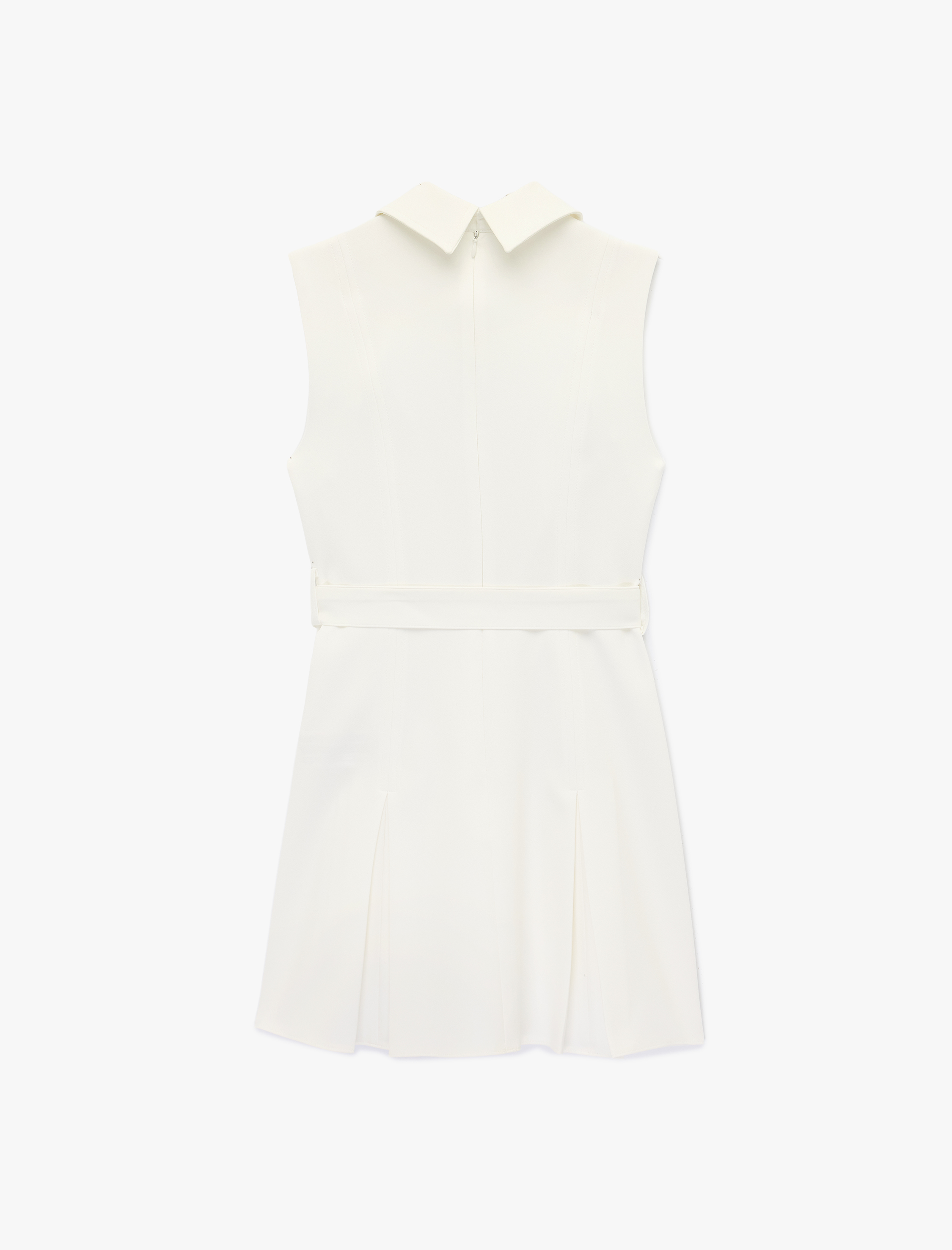   Düğmeli A Kesim Kolsuz Pileli Mini Gömlek Elbise