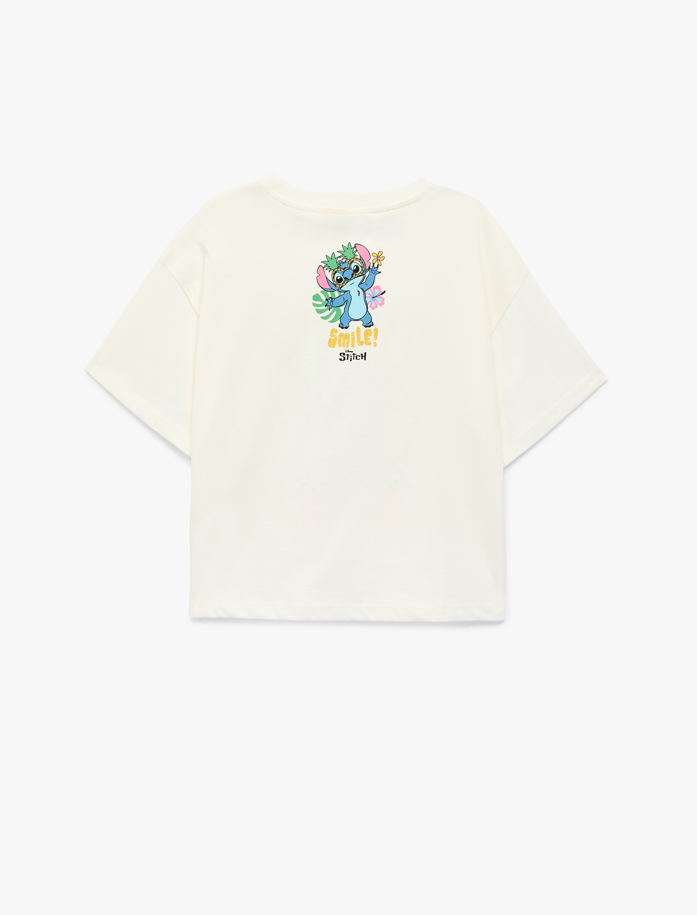  Kız Çocuk Stitch Baskılı Kısa Kollu Bisiklet Yaka Pamuklu Lisanslı Tişört