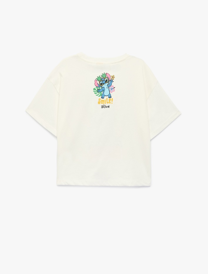 Kız Çocuk Stitch Baskılı Kısa Kollu Bisiklet Yaka Pamuklu Lisanslı Tişört