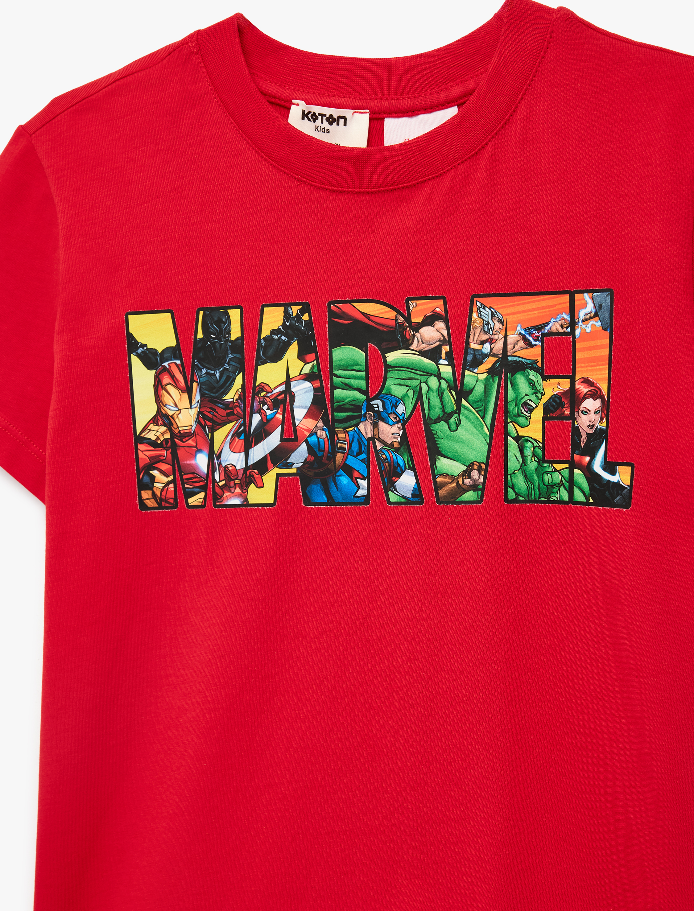  Erkek Çocuk Kısa Kollu Bisiklet Yaka Lisanslı Marvel Baskılı Pamuklu Tişört