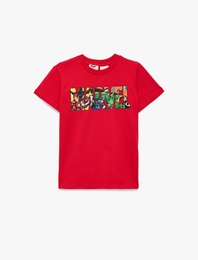 Kısa Kollu Bisiklet Yaka Lisanslı Marvel Baskılı Pamuklu Tişört