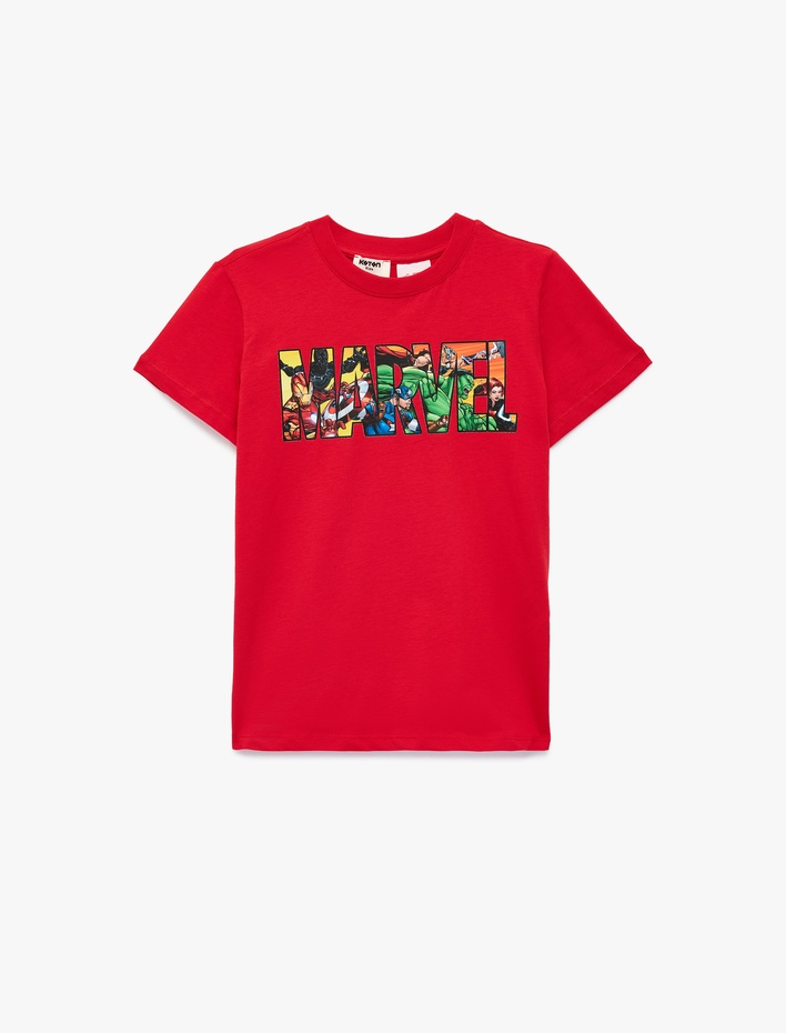 Erkek Çocuk Kısa Kollu Bisiklet Yaka Lisanslı Marvel Baskılı Pamuklu Tişört