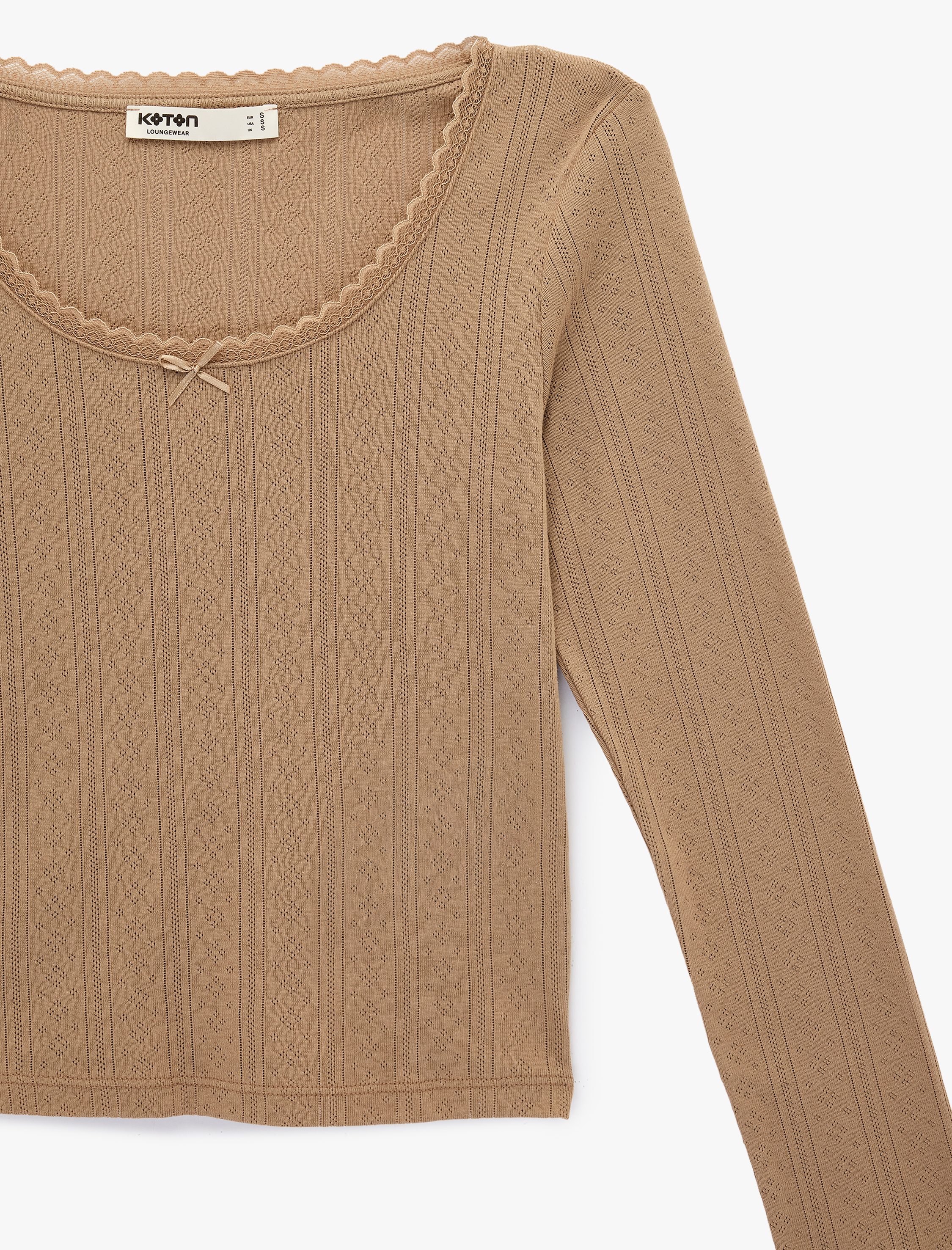   Uzun Kollu Bisiklet Yaka Pamuklu Pijama Üstü