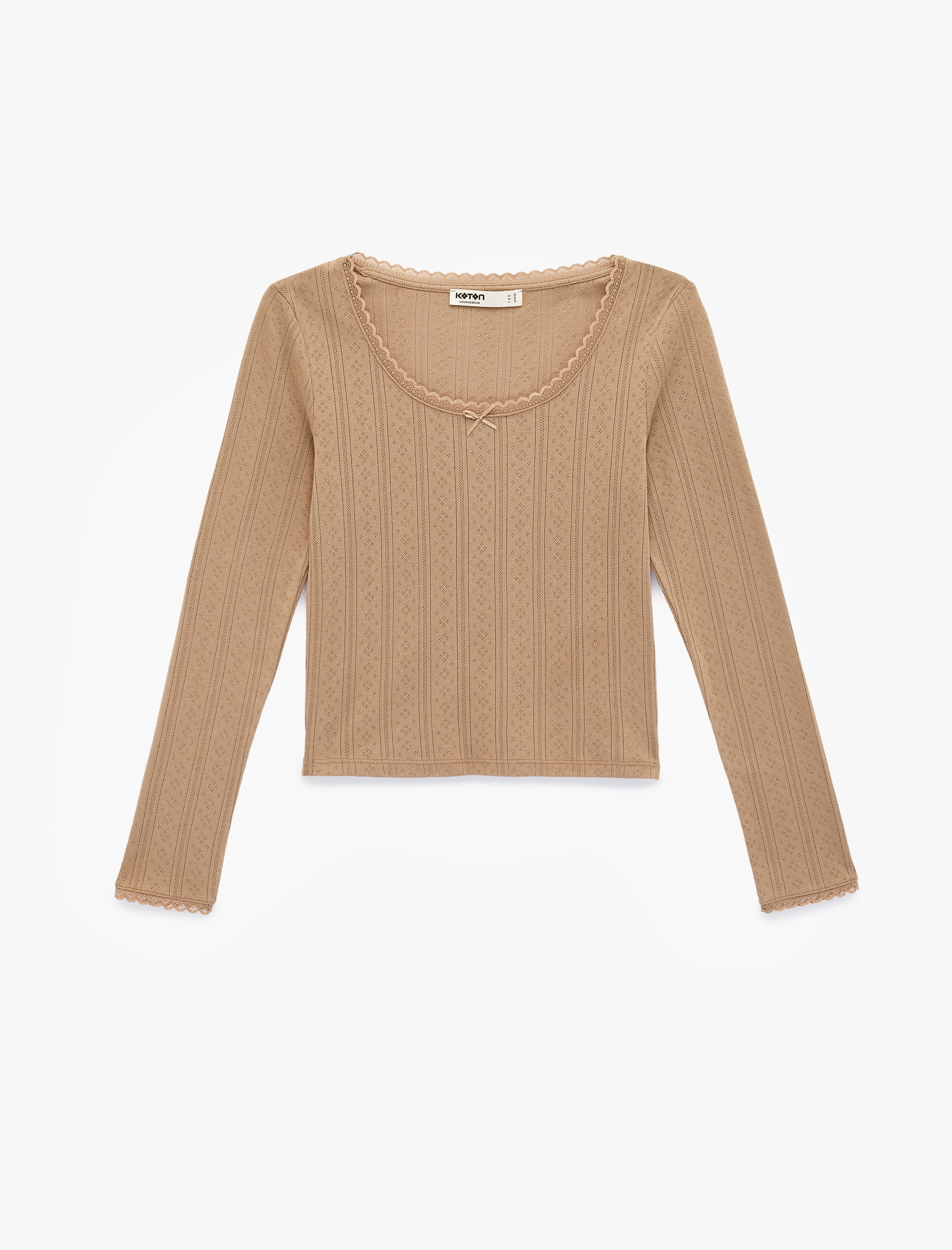   Uzun Kollu Bisiklet Yaka Pamuklu Pijama Üstü