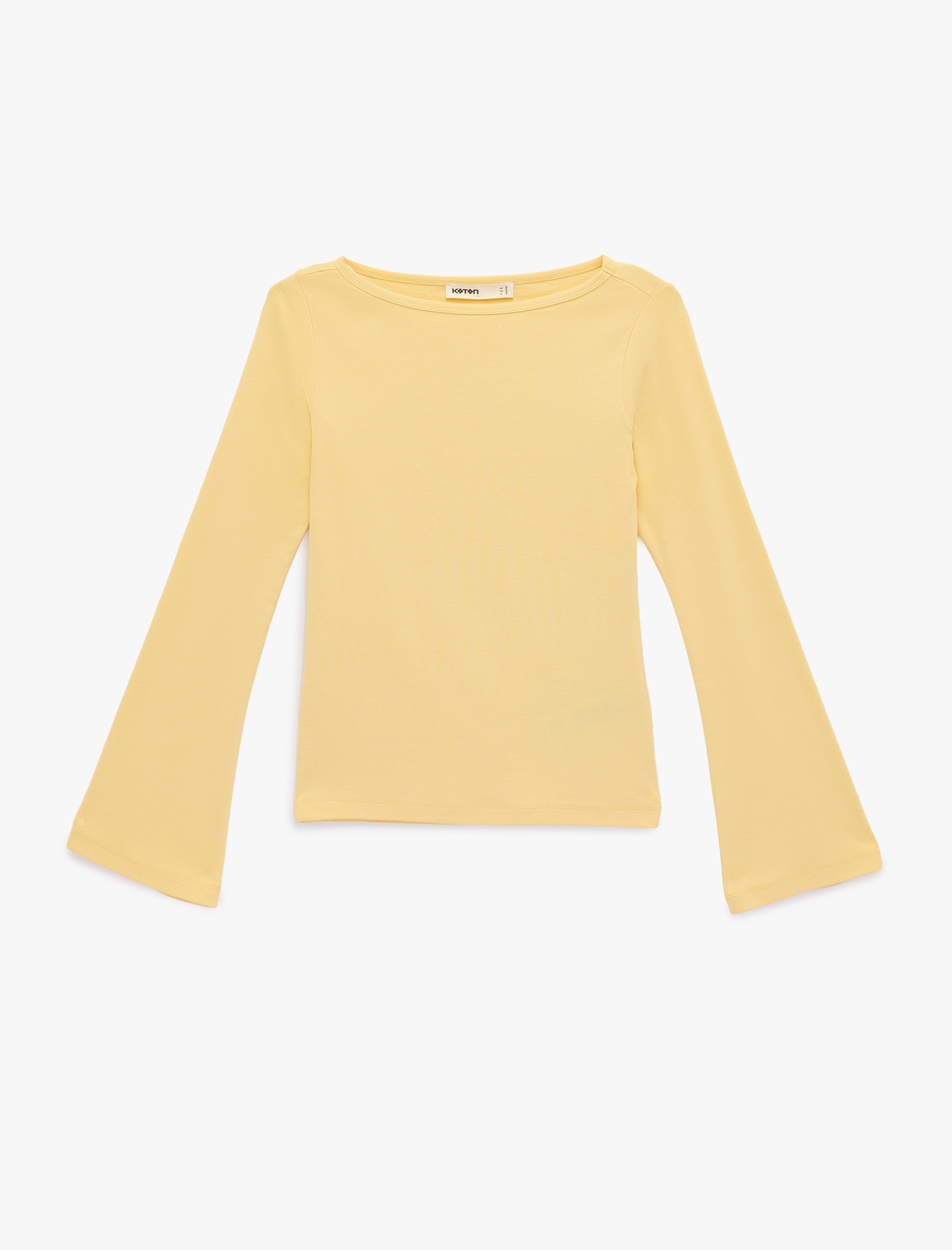   Pamuklu Kayık Yaka Uzun İspanyol Kollu Bluz