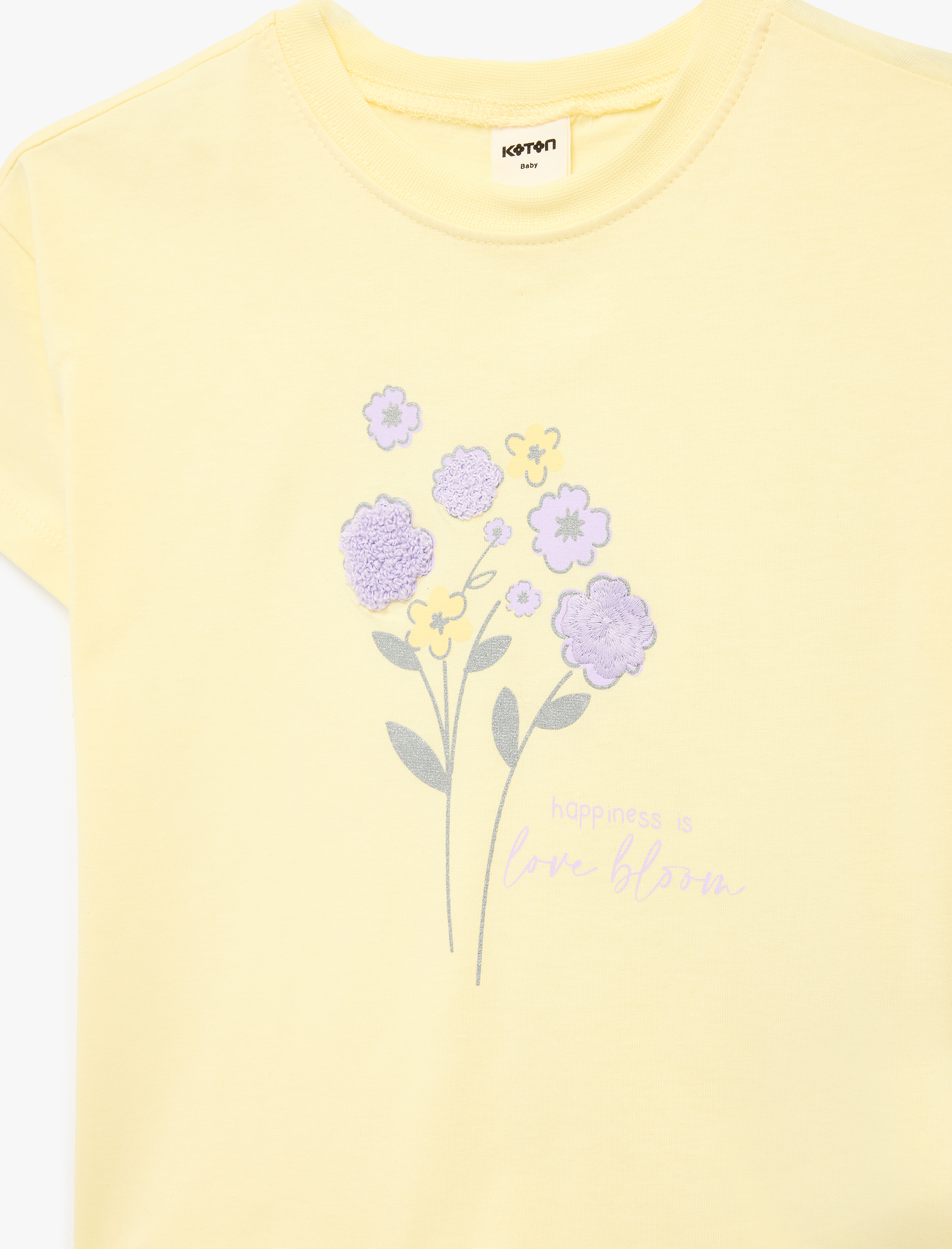  Kız Bebek Pamuklu Kısa Kollu Bisiklet Yaka Çiçekli Tişört