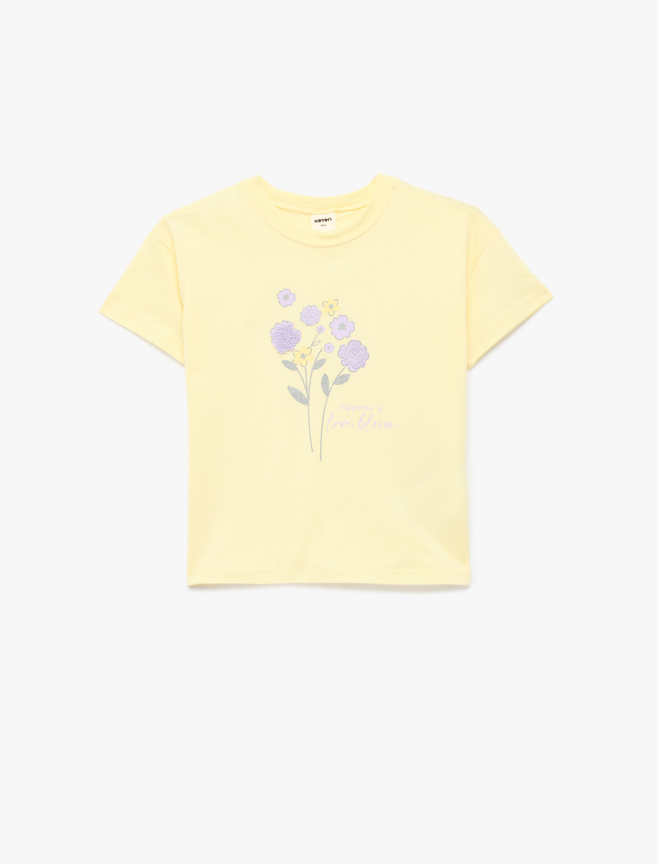  Kız Bebek Pamuklu Kısa Kollu Bisiklet Yaka Çiçekli Tişört