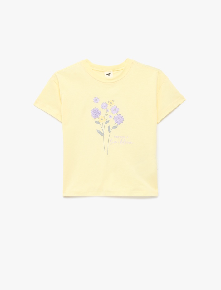 Kız Bebek Pamuklu Kısa Kollu Bisiklet Yaka Çiçekli Tişört