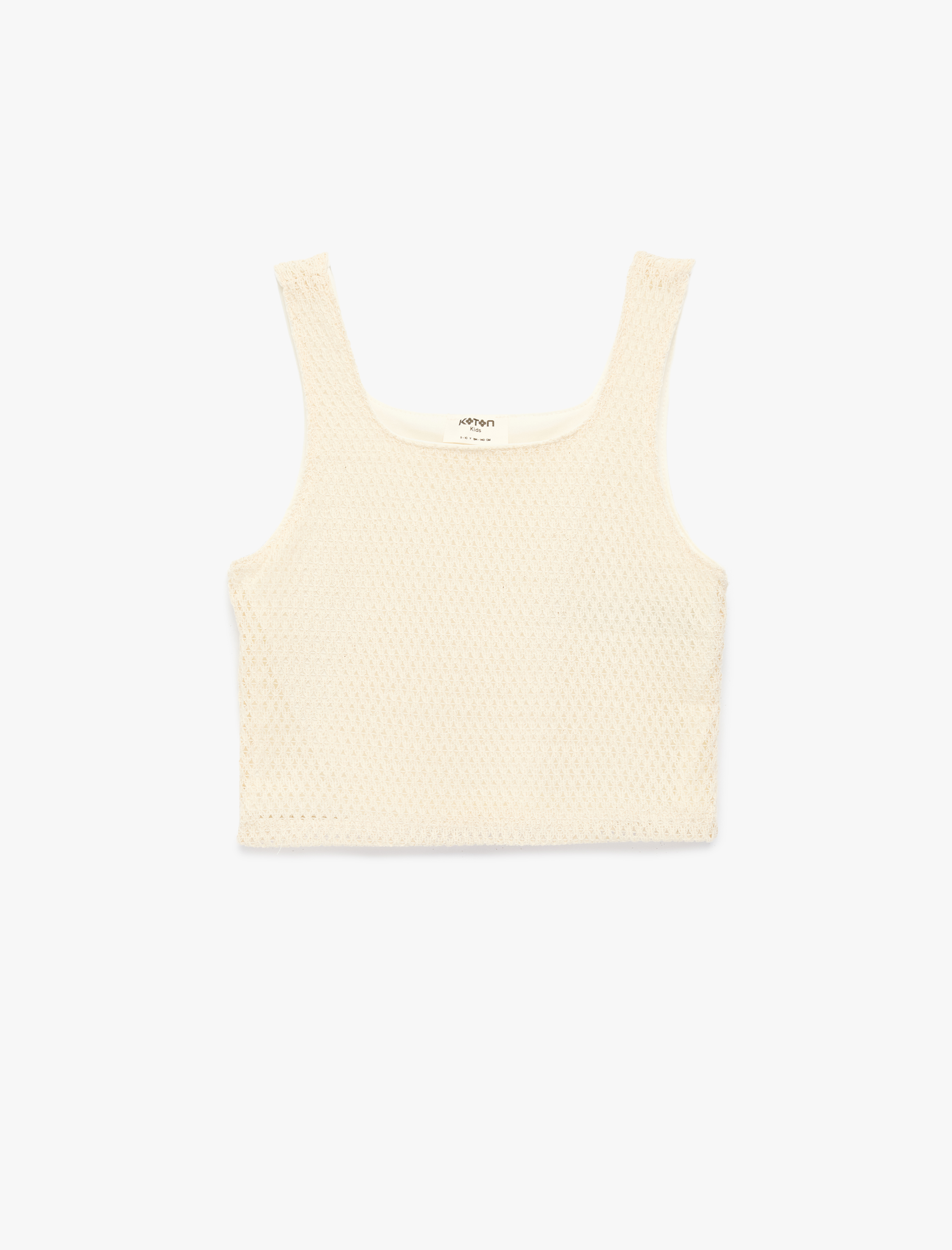  Kız Çocuk Pamuklu Dokulu Kare Yaka Kolsuz Crop Atlet