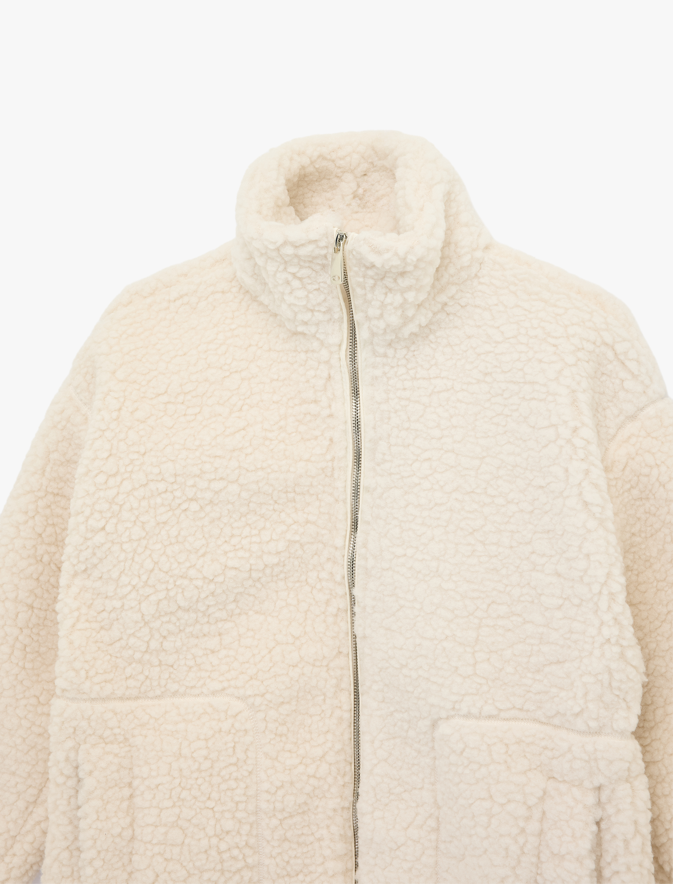   Fermuarlı Dik Yaka Uzun Kollu Peluş Ceket