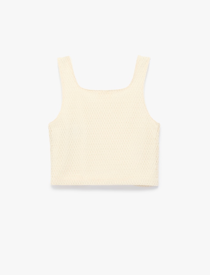 Kız Çocuk Pamuklu Dokulu Kare Yaka Kolsuz Crop Atlet