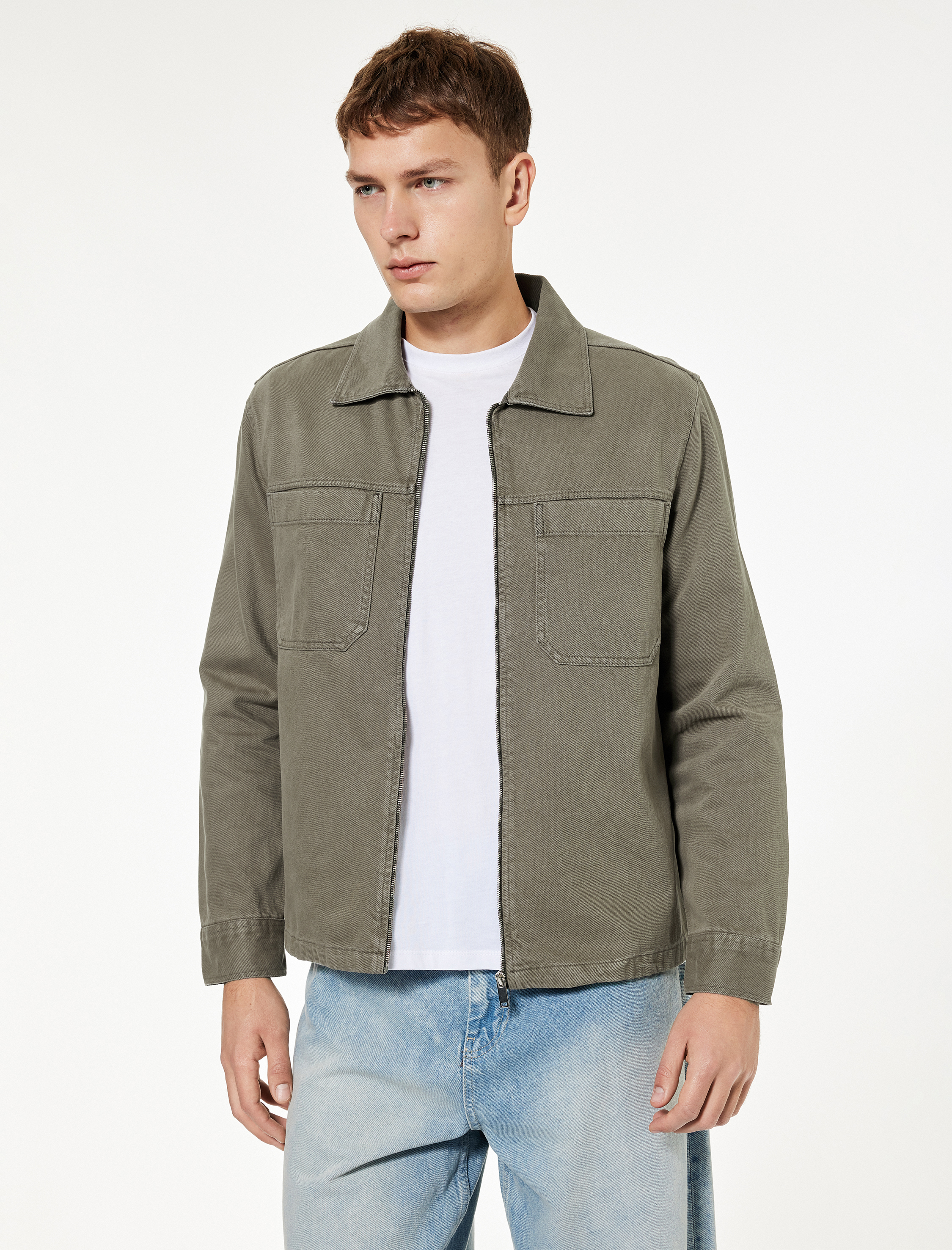   Pamuklu Uzun Kollu Cep Detaylı Klasik Yaka Jean Gömlek Ceket