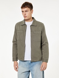 Pamuklu Uzun Kollu Cep Detaylı Klasik Yaka Jean Gömlek Ceket