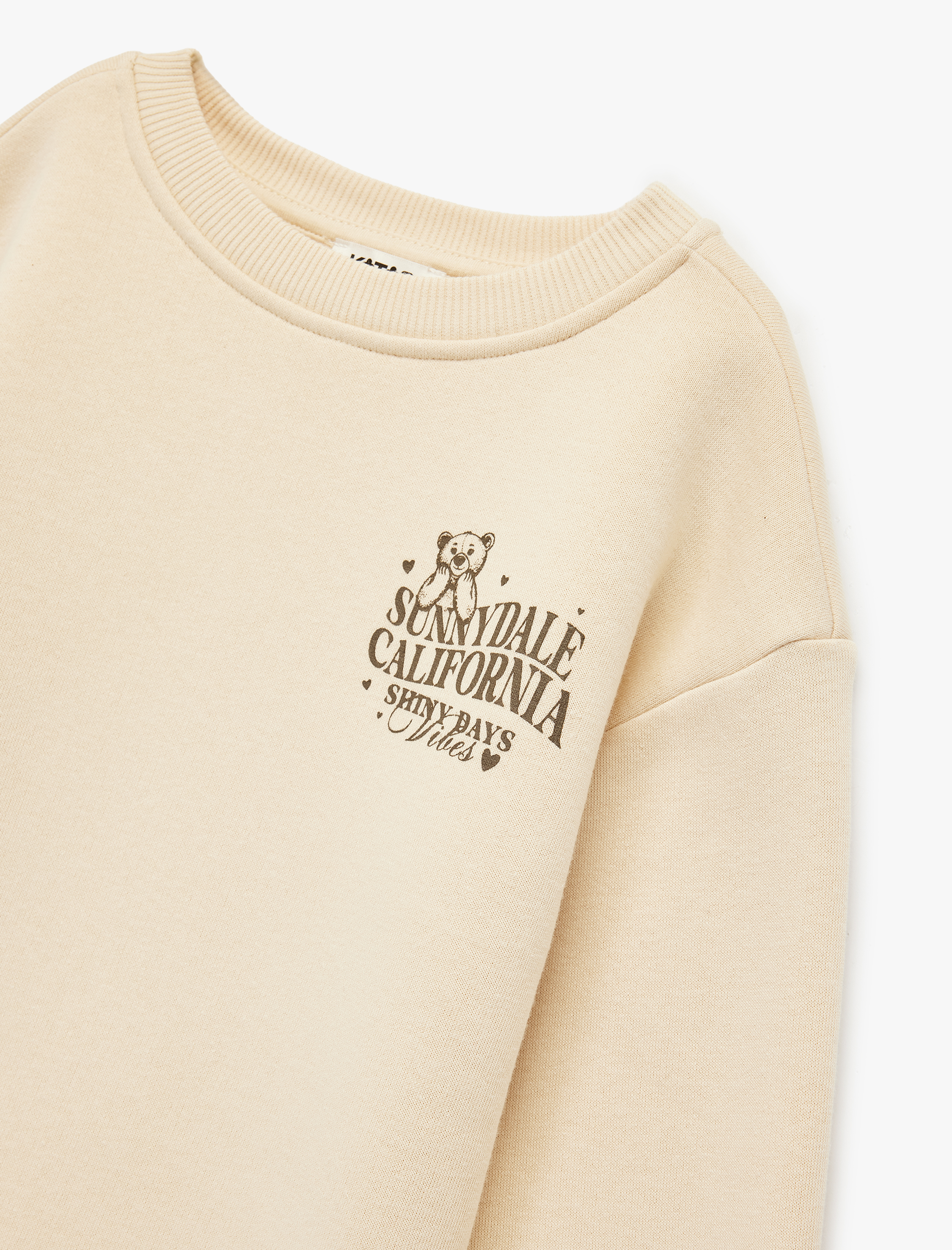  Kız Çocuk Uzun Kollu Bisiklet Yaka Arkası Ayıcık Baskılı Şardonlu Sweatshirt