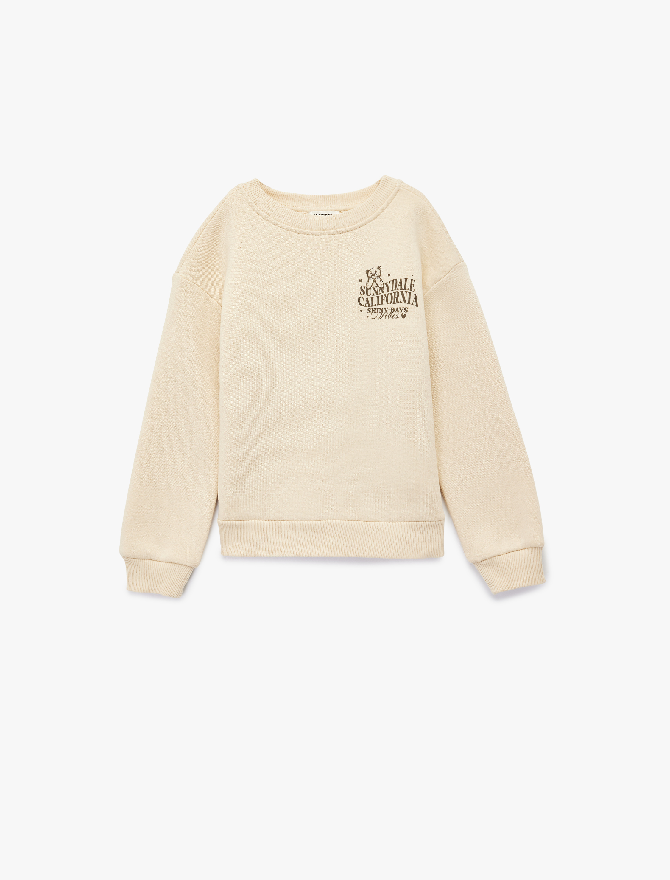  Kız Çocuk Uzun Kollu Bisiklet Yaka Arkası Ayıcık Baskılı Şardonlu Sweatshirt