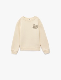 Uzun Kollu Bisiklet Yaka Arkası Ayıcık Baskılı Şardonlu Sweatshirt