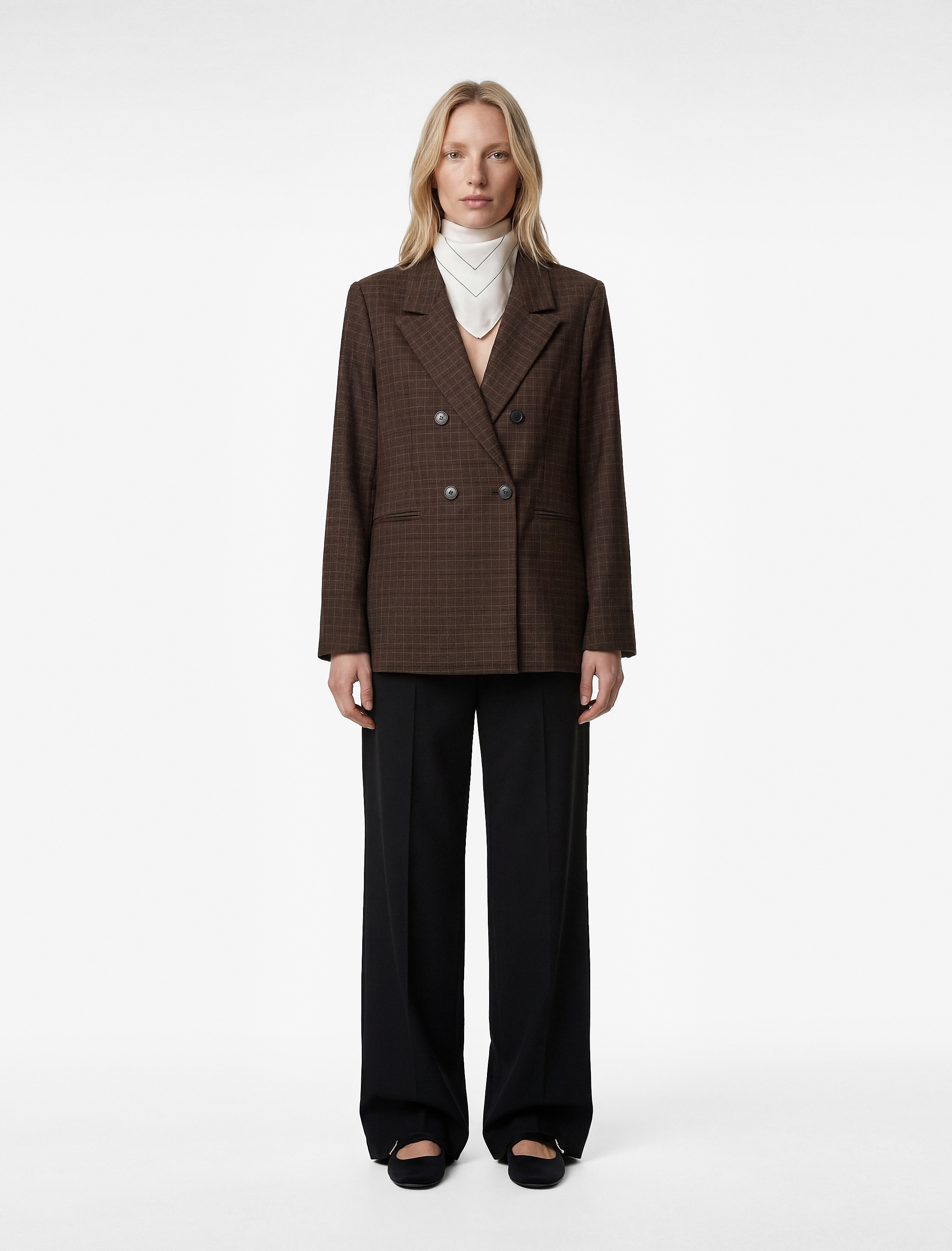   Viskon Karışımlı Düğmeli Cep Detaylı Kruvaze Yaka Ekoseli Blazer Ceket