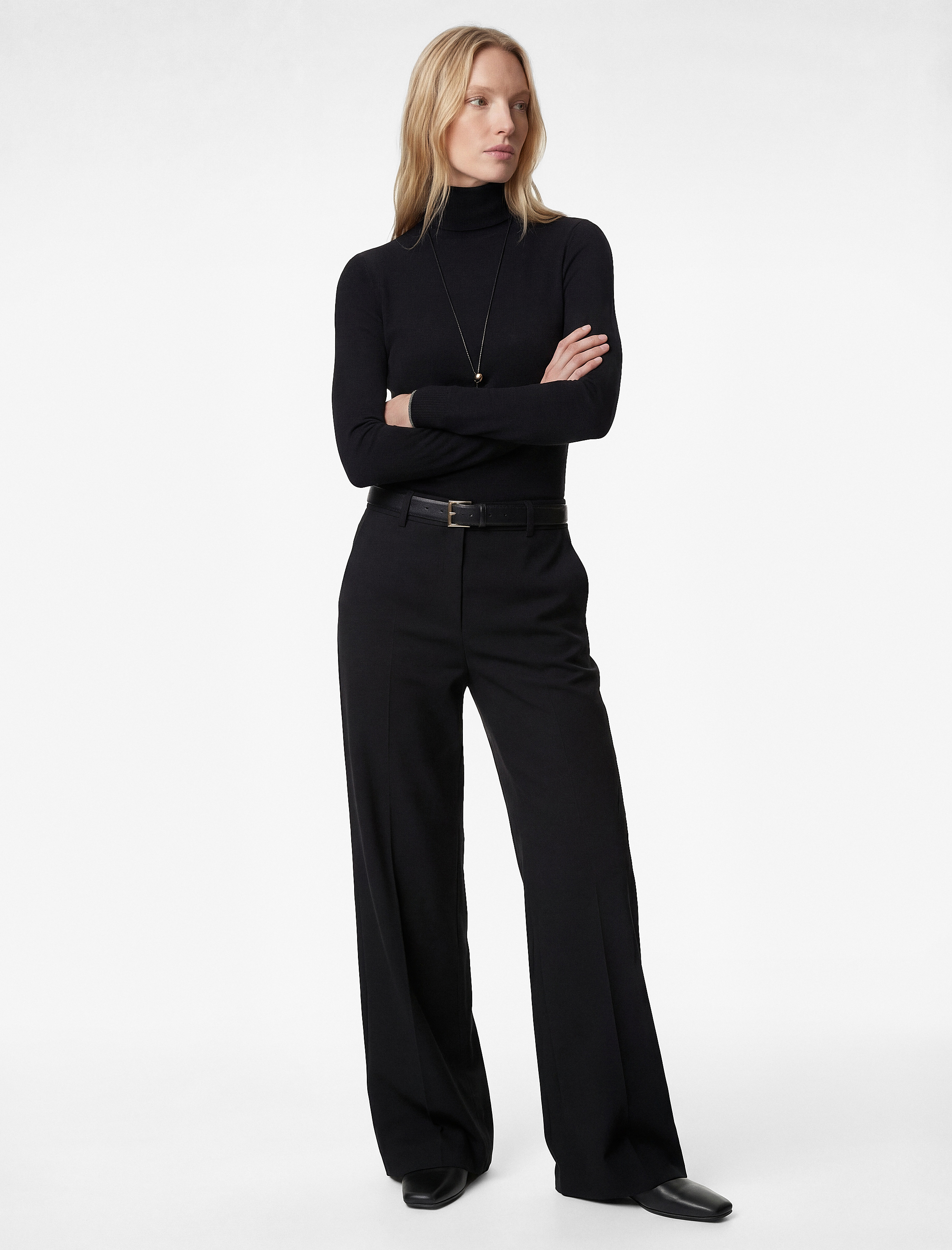   Viskon Kumaş Dik Yaka Uzun Kollu Fitilli Tişört