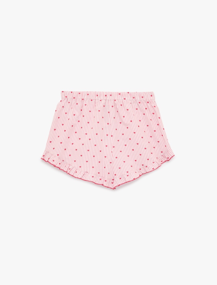  Rahat Kalıp Yüksek Bel Kalp Desenli Şort Pijama Altı