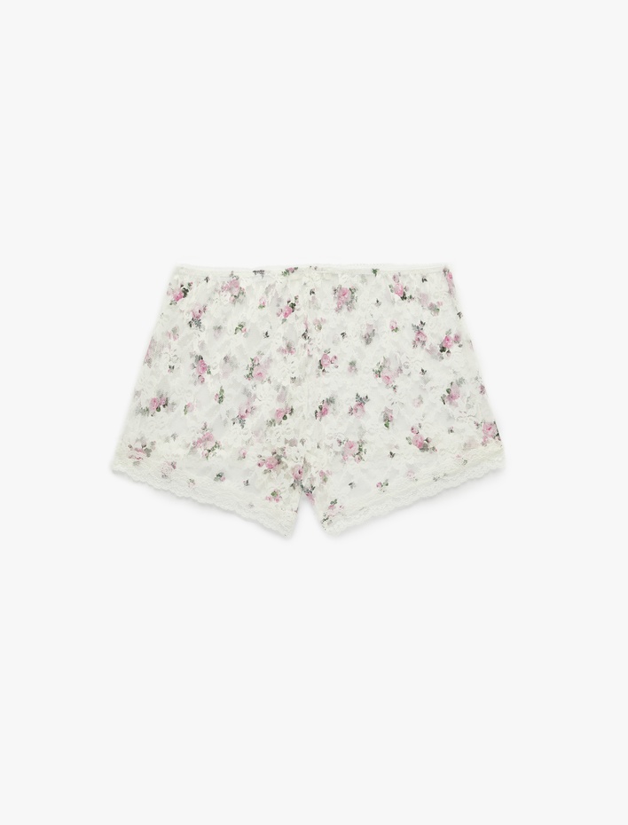  Dantelli Çiçek Desenli Şort Pijama Altı