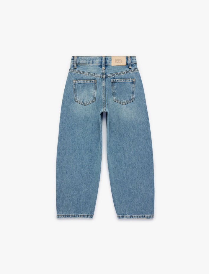 Kız Çocuk Pamuklu Cepli Mom Fit Denim Pantolon