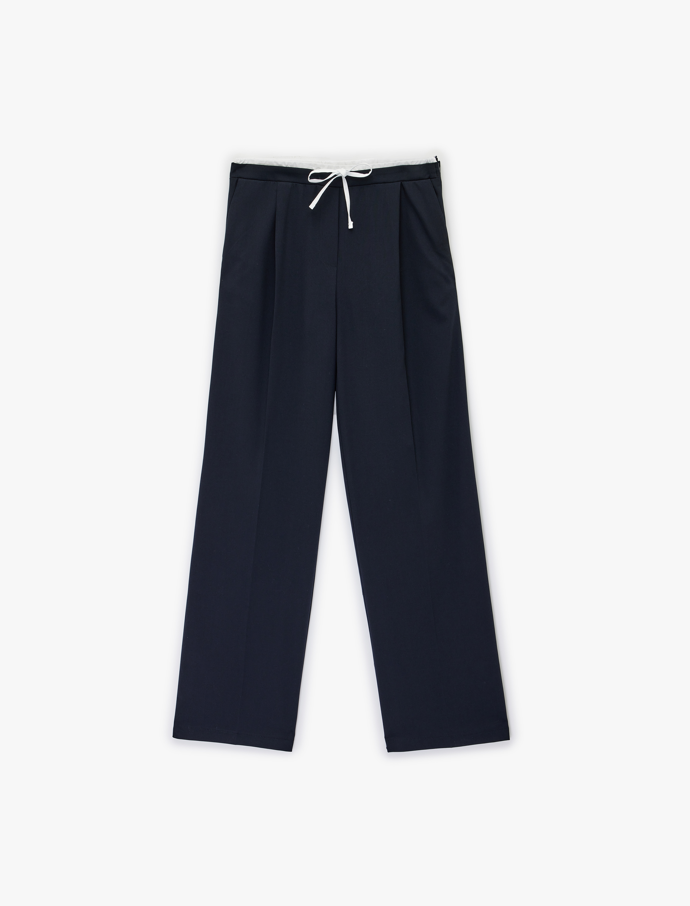   Kontrast Detaylı Cepli Bol Paça Kumaş Pantolon