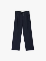 Kontrast Detaylı Cepli Bol Paça Kumaş Pantolon